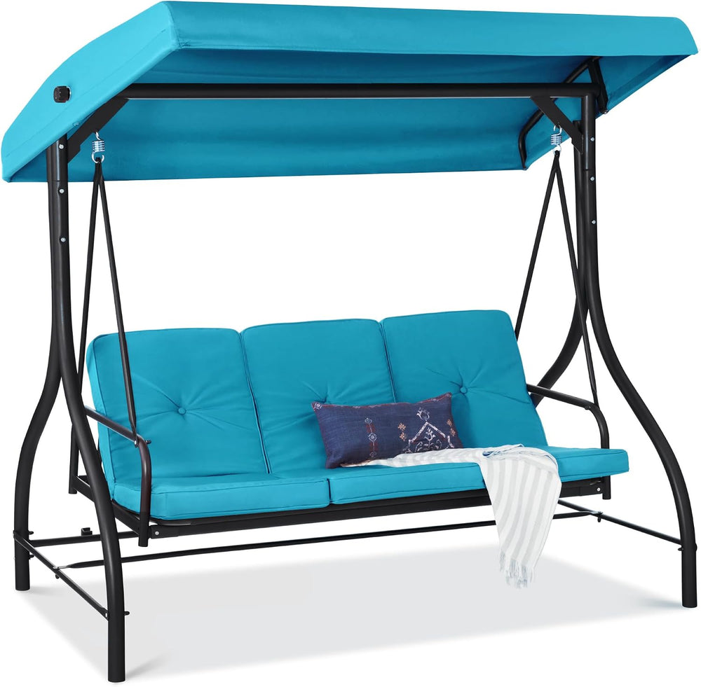 Best Choice Products 3-Seat Outdoor Large Converting Canopy Swing Glider, Pat...