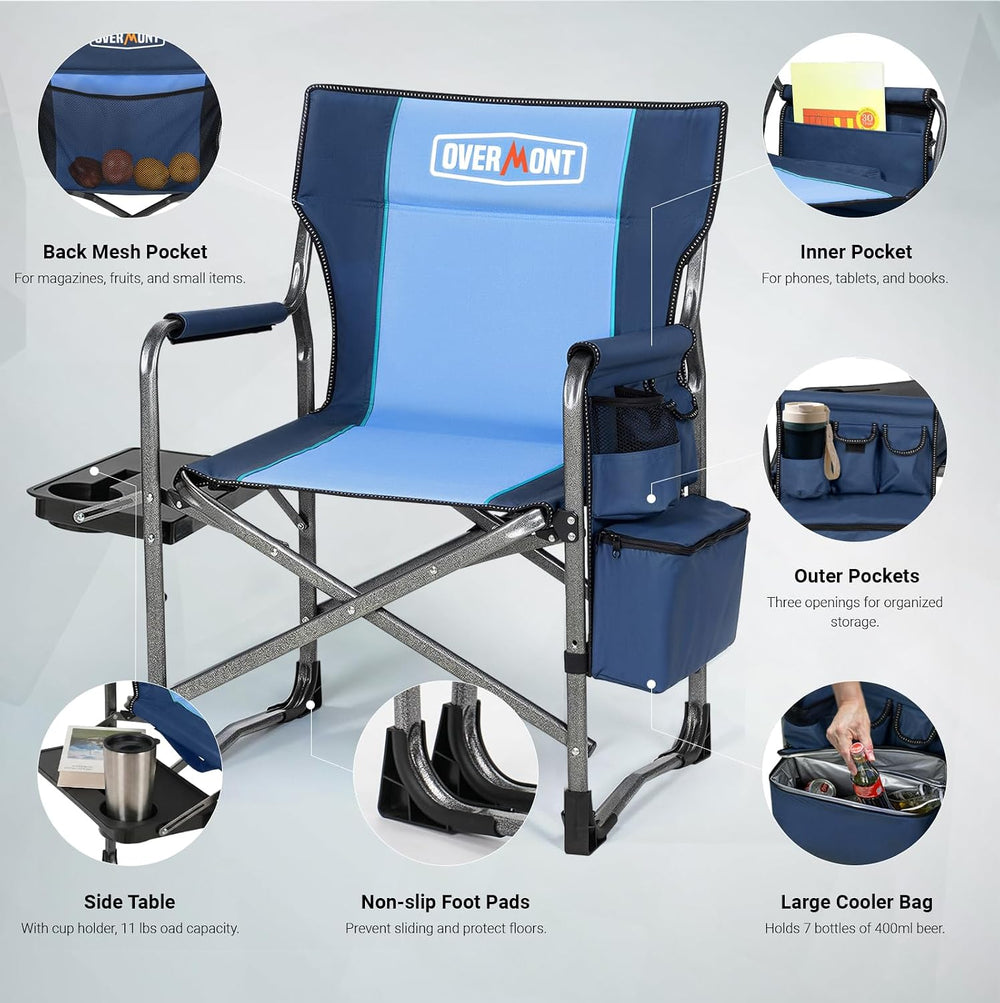 Overmont Folding Camping Chair with Side Table, Cooler Bag, 400 lb Capacity
