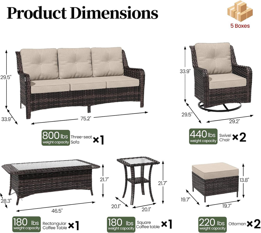 7 Pieces Patio Furniture Set,High Back Wicker Outdoor Sectional Furniture Set...