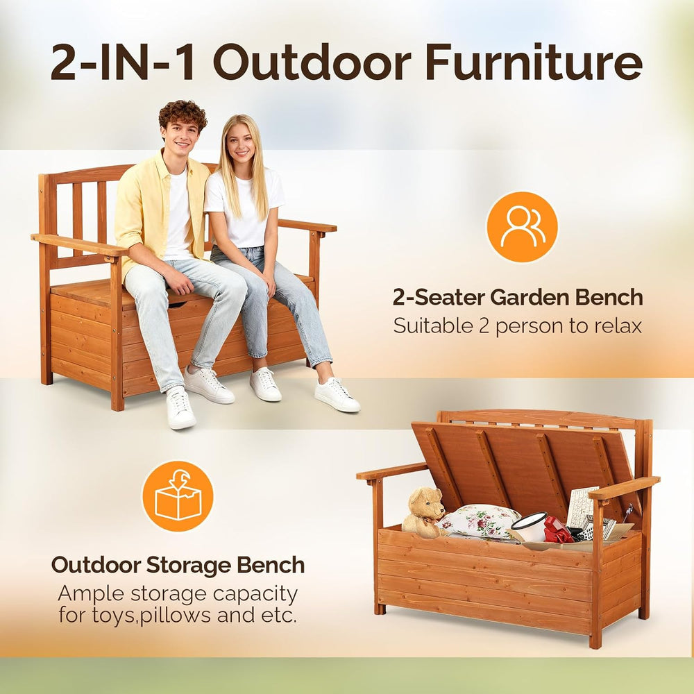 VINGLI Outdoor Storage Bench, Large Wood Deck Box with Seating, Weatherproof ...