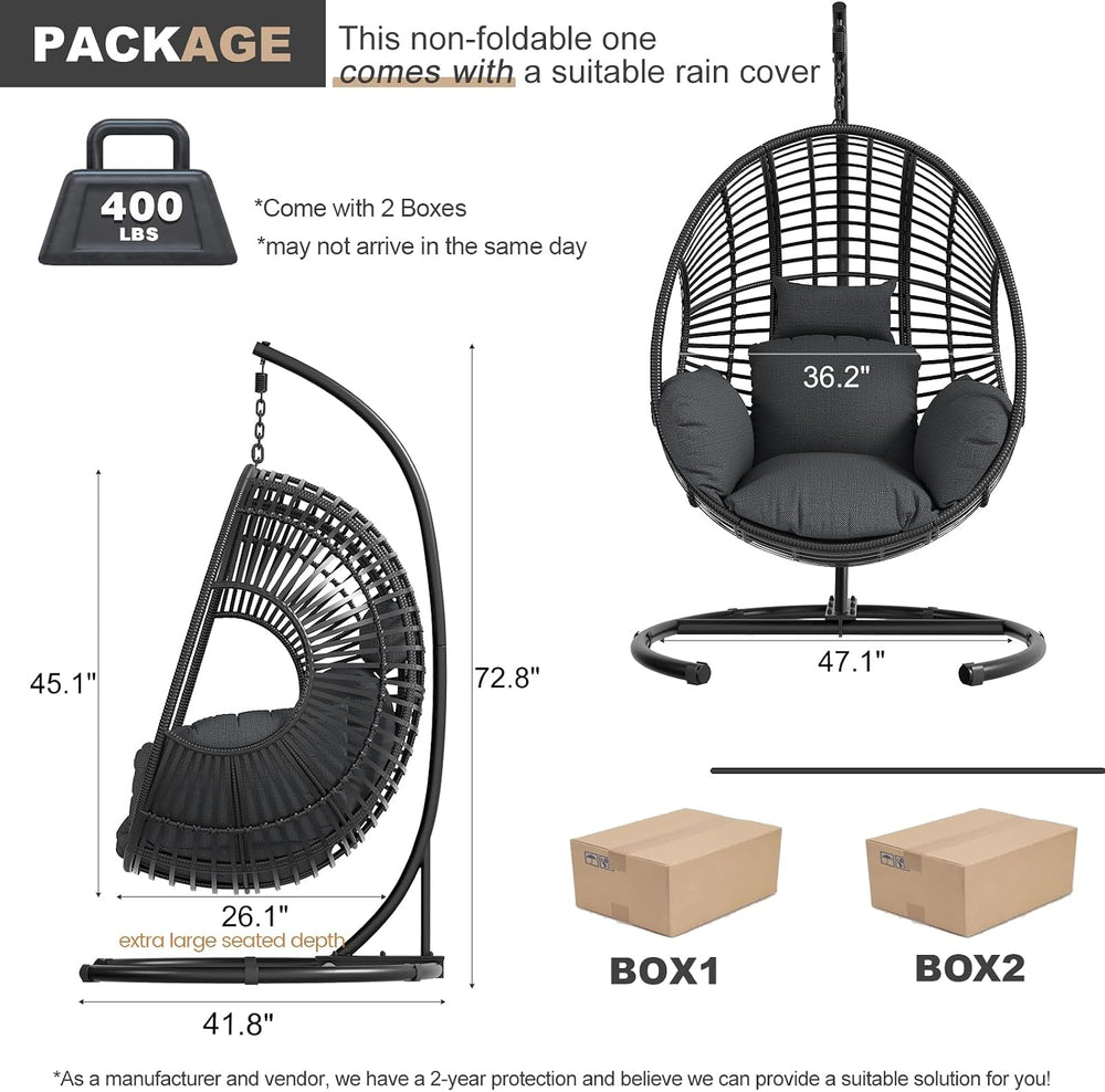 Oversized Hanging Egg Chair with Stand Outdoor Wicker Swing Chair Comfy Hammo...