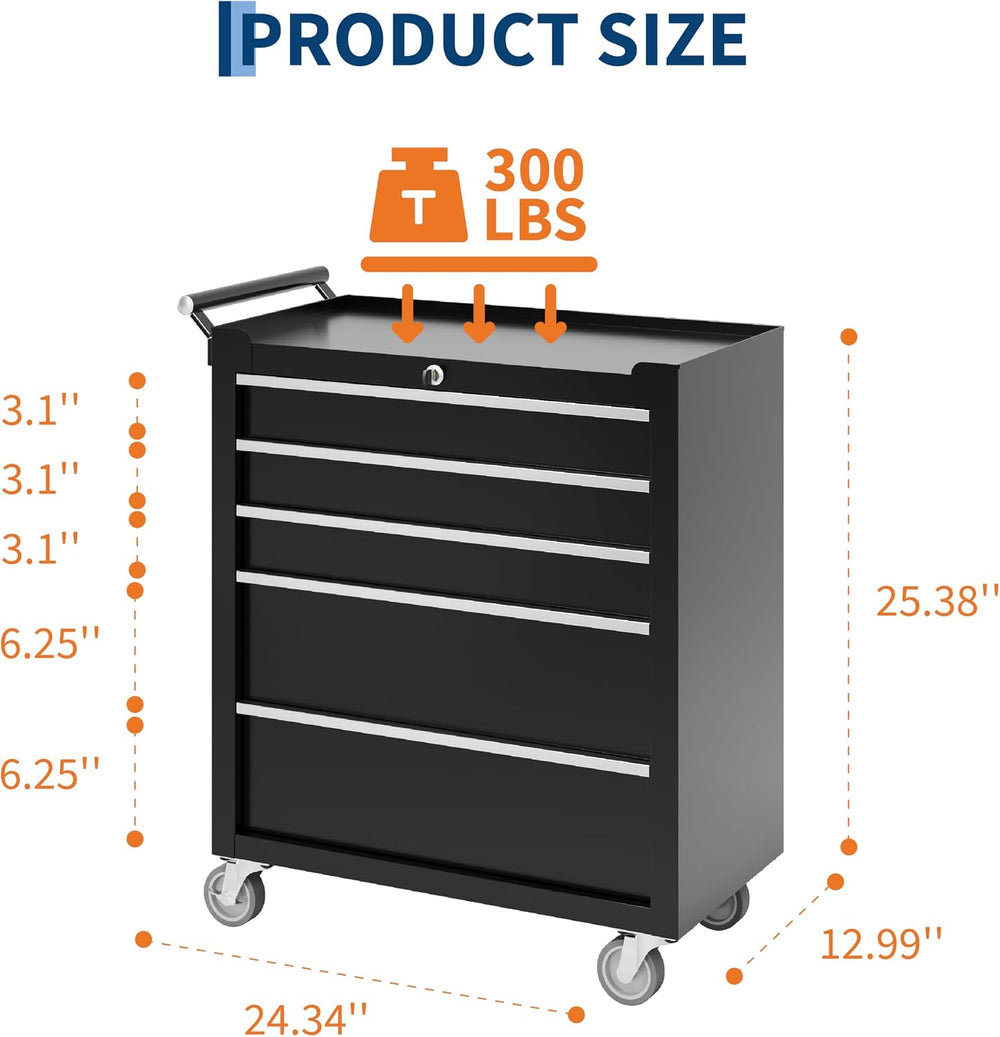 Garvee Rolling Tool Chest, 5 Drawers Tool Storage Cabinet, Toolbox with Wheel...