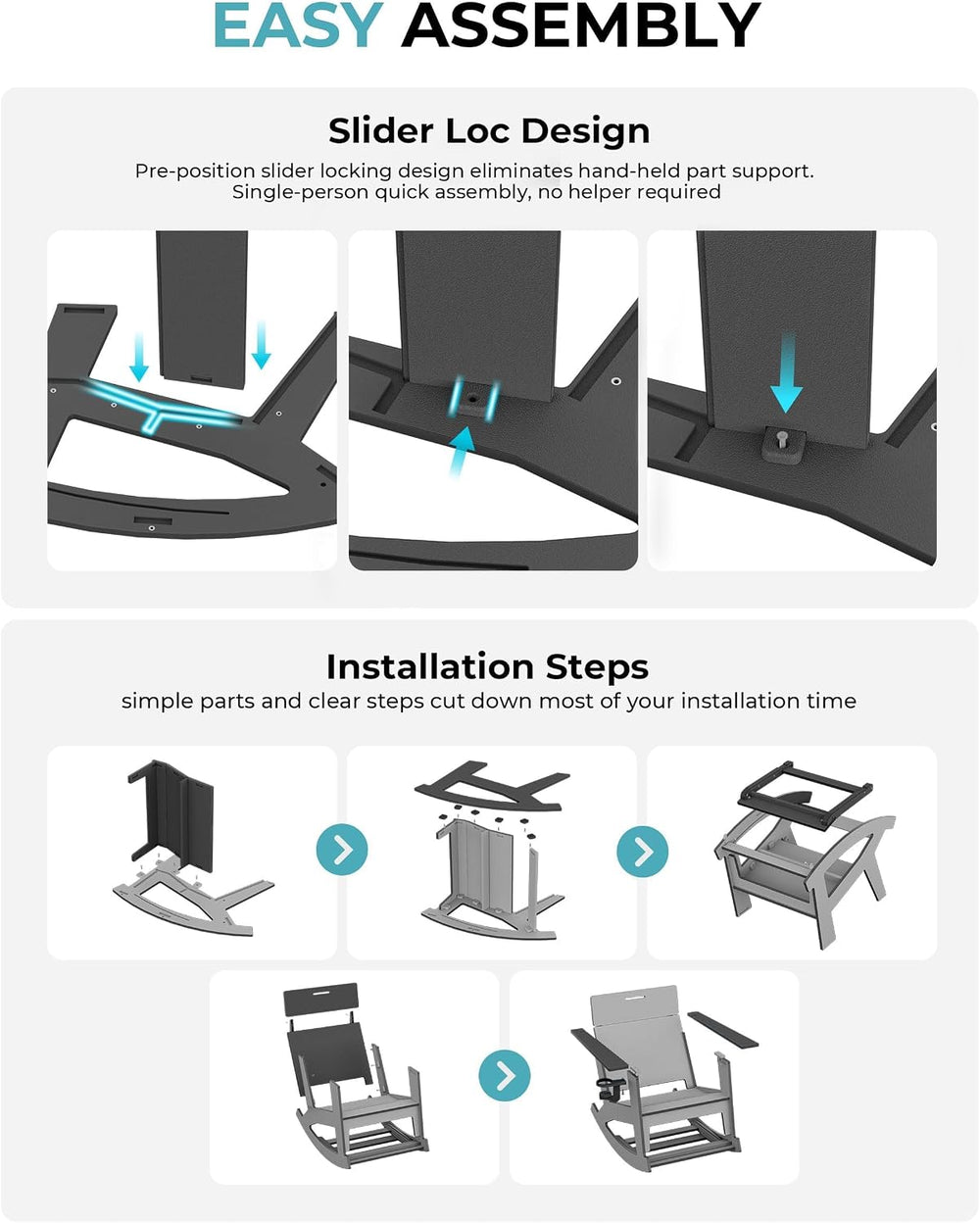 Outdoor Rocking Chair, HDPE Patio Porch Rocker with Ottoman, Grey