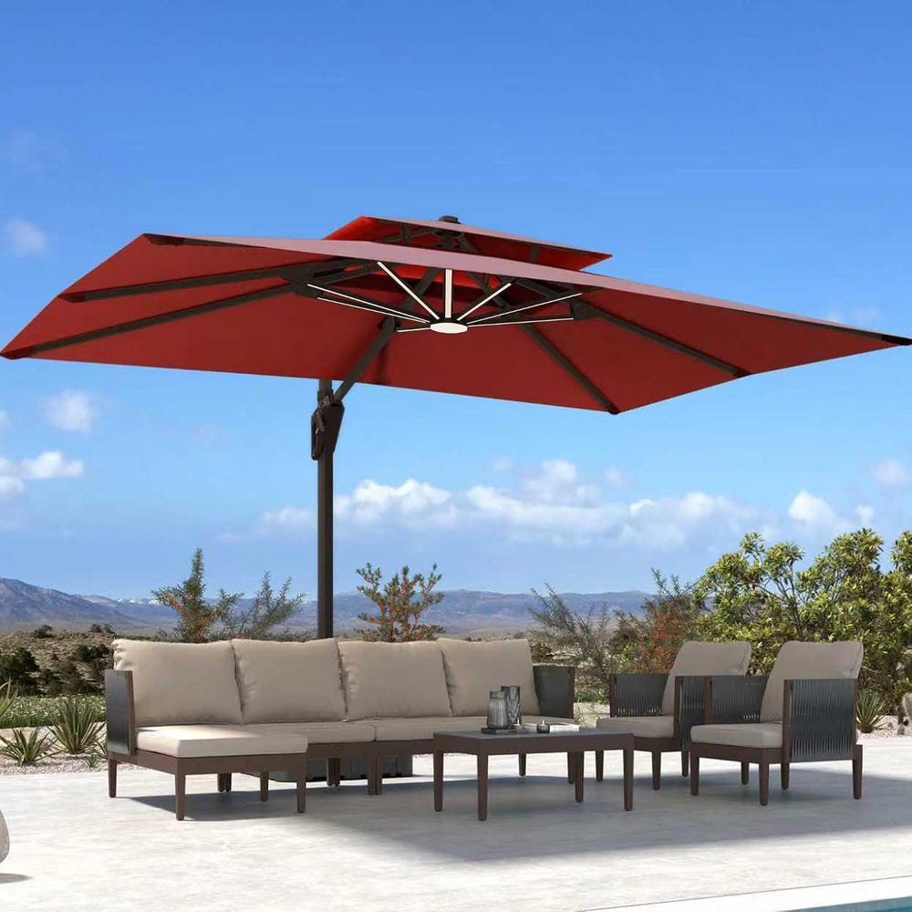 Deconk 10' X 13 'Patio Umbrella with LED Light Outdoor Cantilever Umb...