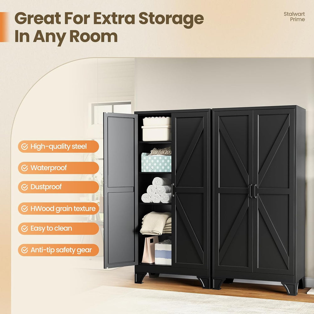 75" Black Metal Pantry Storage Cabinet,Garage Tool Storage Cabinets