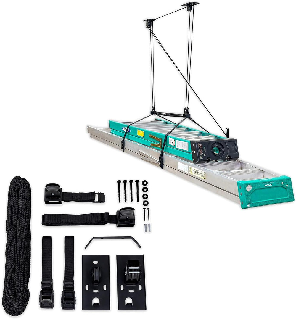 StoreYourBoard Ladder Storage Ceiling Pulley System, Garage Mount Hoist, Heav...