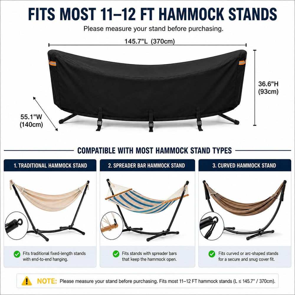 600D Waterproof Hammock Cover for 11-12FT Stand, Heavy Duty Outdoor