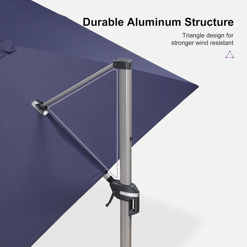 PURPLE LEAF Cantilever Umbrella 10' x 13' Rectangle Large Canopy Navy...