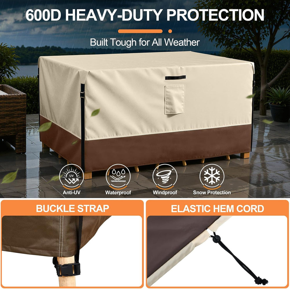 Smiry Waterproof Patio Furniture Cover 110L x 84W x 28H, Beige & Brown