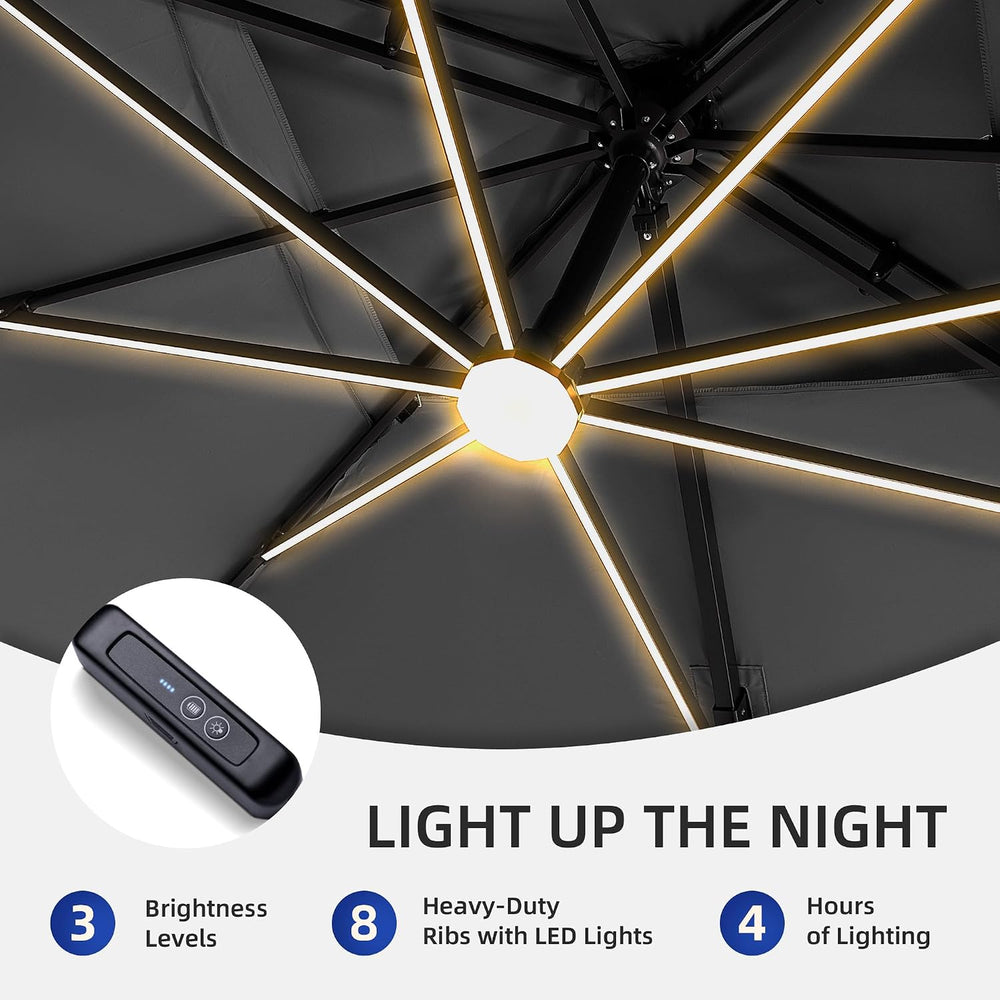 9 X 12 FT Cantilever Patio Umbrella with Led Lights