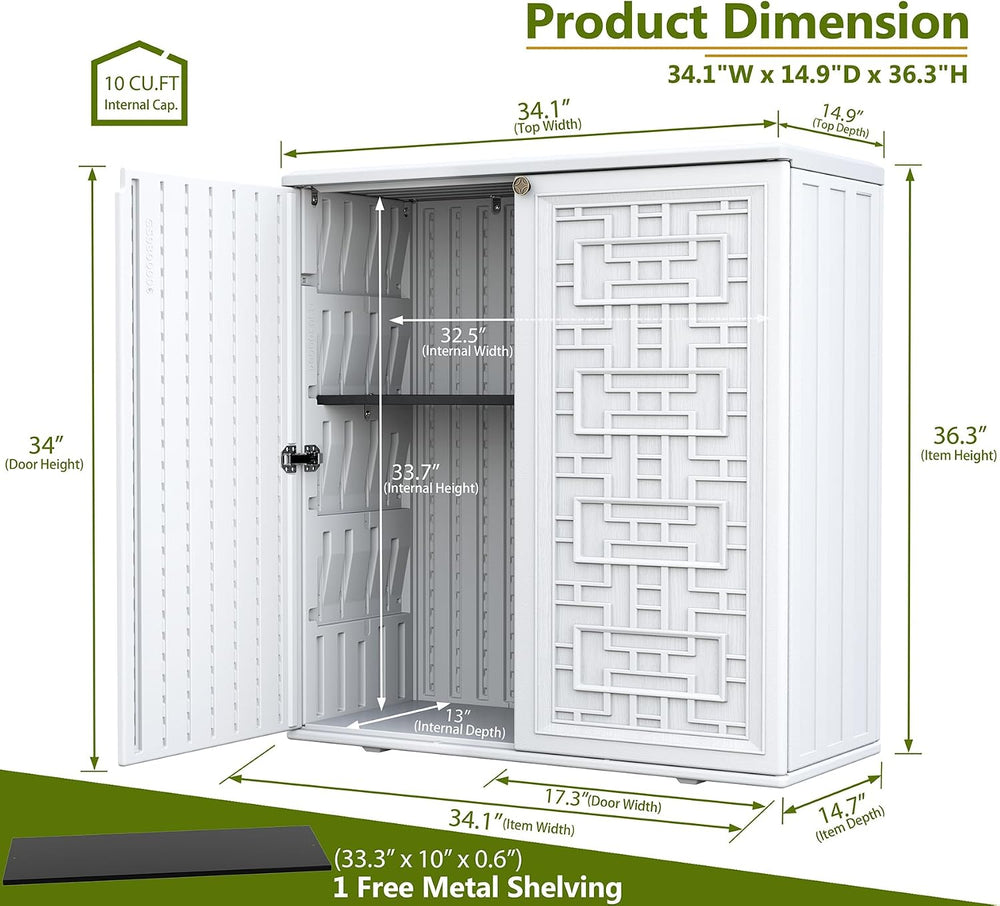ZZM HDPE Outdoor Storage Shed, Outdoor Plastic Storage Cabinet, Horizontal Re...