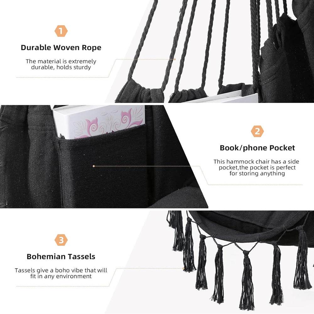 Goutime Hammock Chair,Hanging Rope Ceiling Swing,Grey