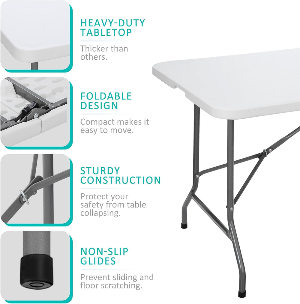 SUPER DEAL 6FT Folding Table for Indoor Outdoor, Portable Heavy Duty Fold-in-...