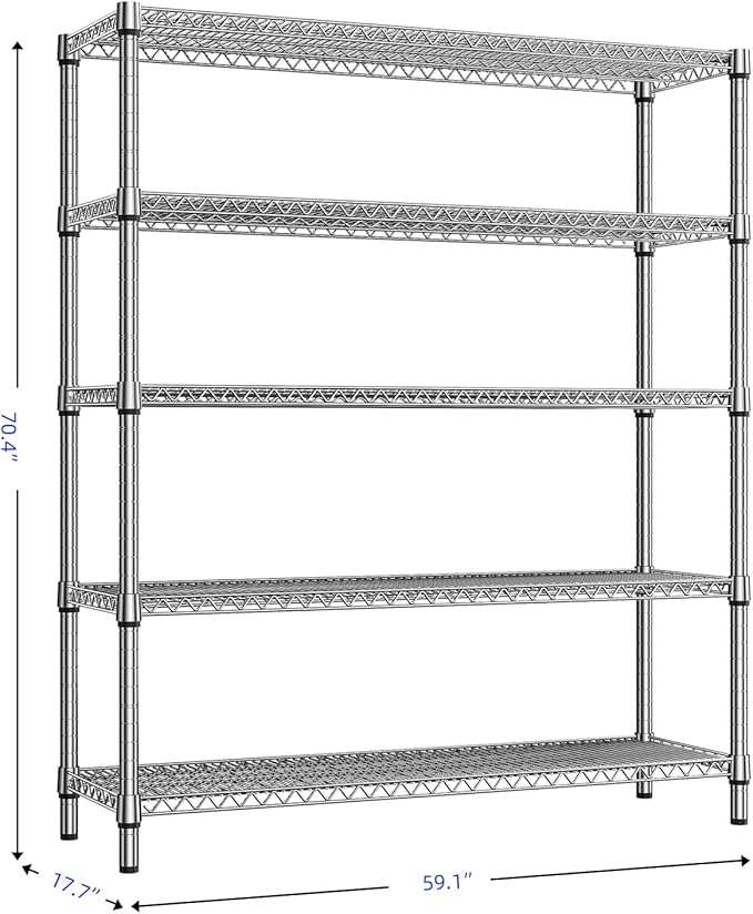3500LBS 59" W 5 Tier Storage Shelves Rack Metal Wire Shelving Unit, Stor...