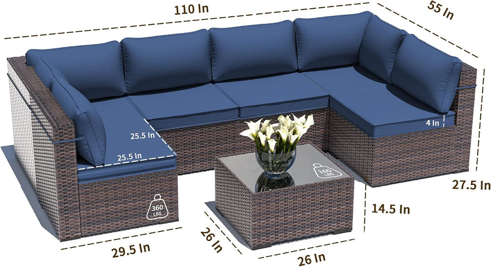 Outdoor Patio Furniture Set, 7 Pieces Outdoor Sectional Furniture Patio Sofa,...