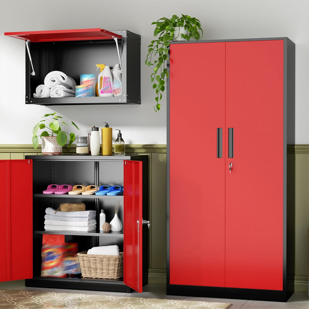 Metal Garage Storage Cabinet, 72" Locking Steel Garage Cabinets with 2 D...