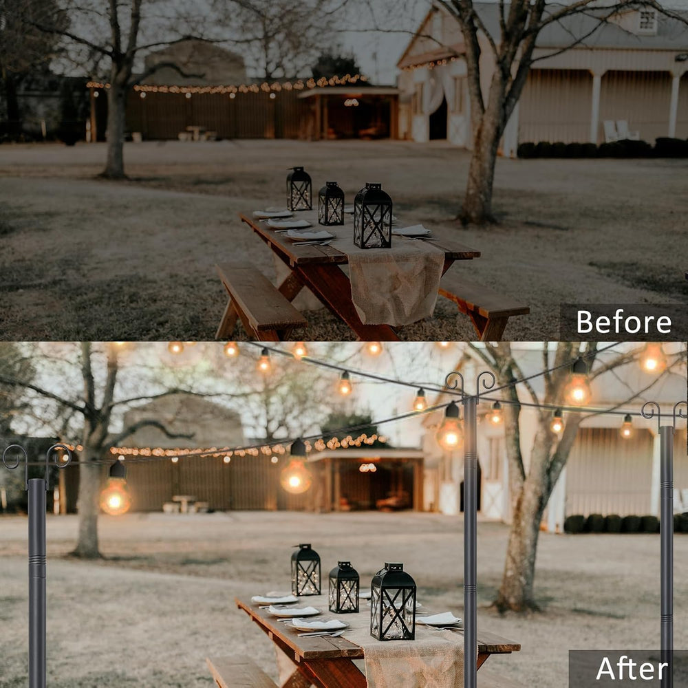 String Light Poles for Outside Deck 2 Pack 8FTHeavy Duty Metal Garden Outdoor...