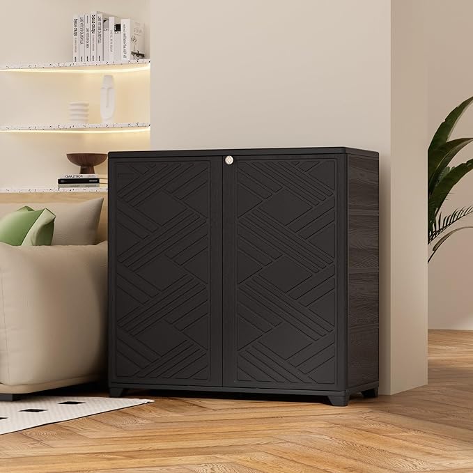 ADDOK Indoor Outdoor Plastic Storage Cabinet 34"x15"x34", Outd...
