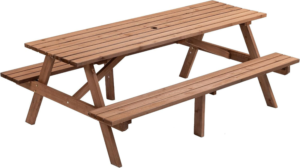KEIKI 8-Person Wooden Picnic Table, Outdoor Camping Dining Table with 2 Built...