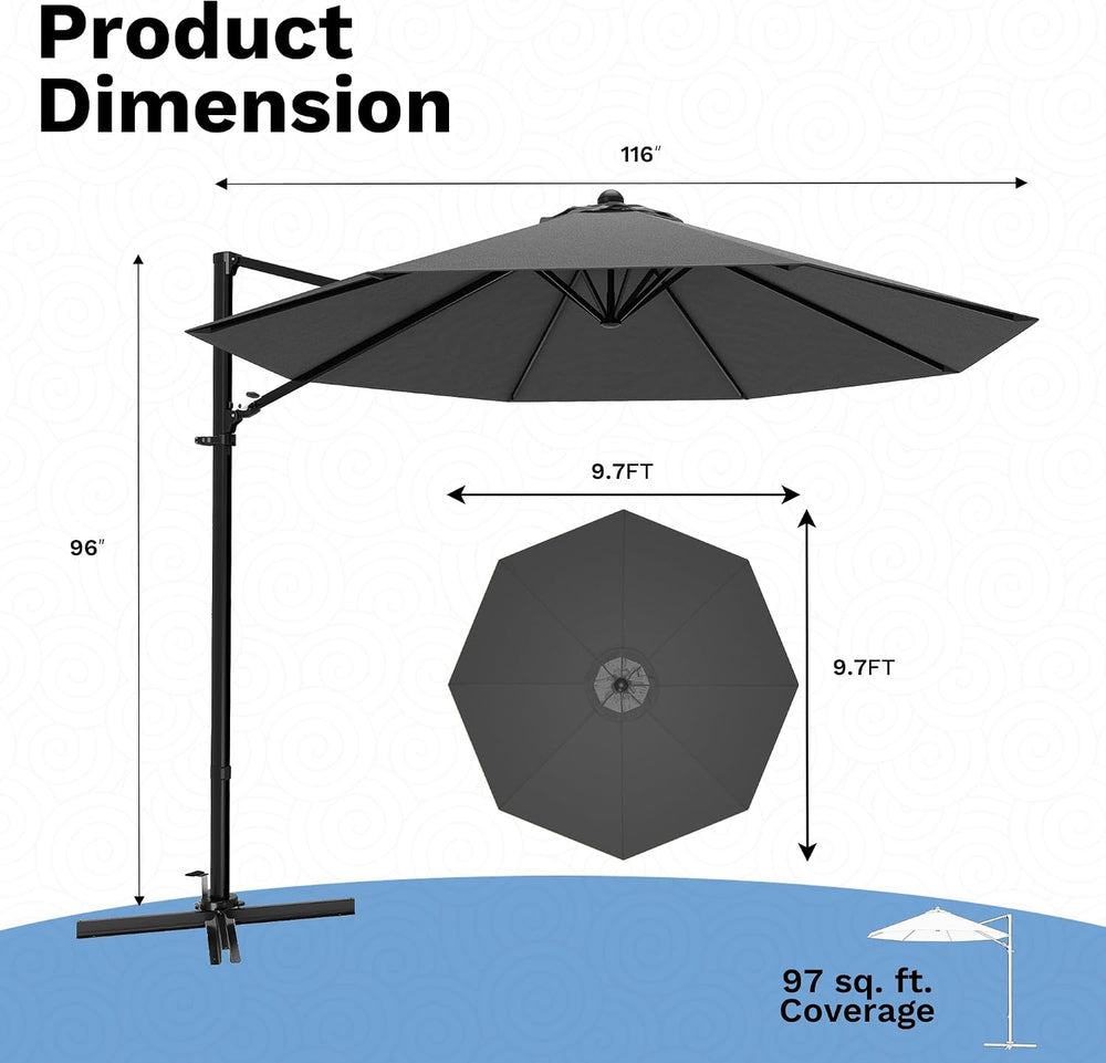 Devoko 10ft Cantilever Patio Umbrella, Round Large Outdoor Umbrella with 360-...