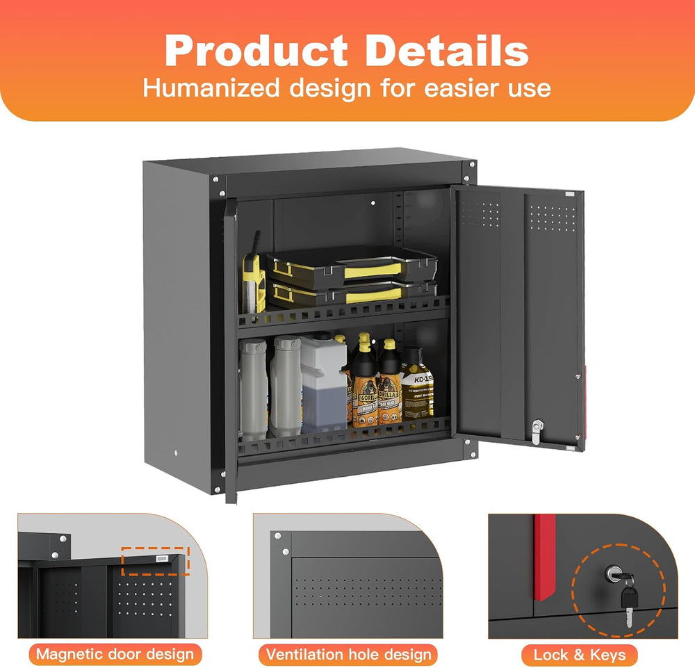 26" Metal Garage Wall Cabinet with Lockable Doors