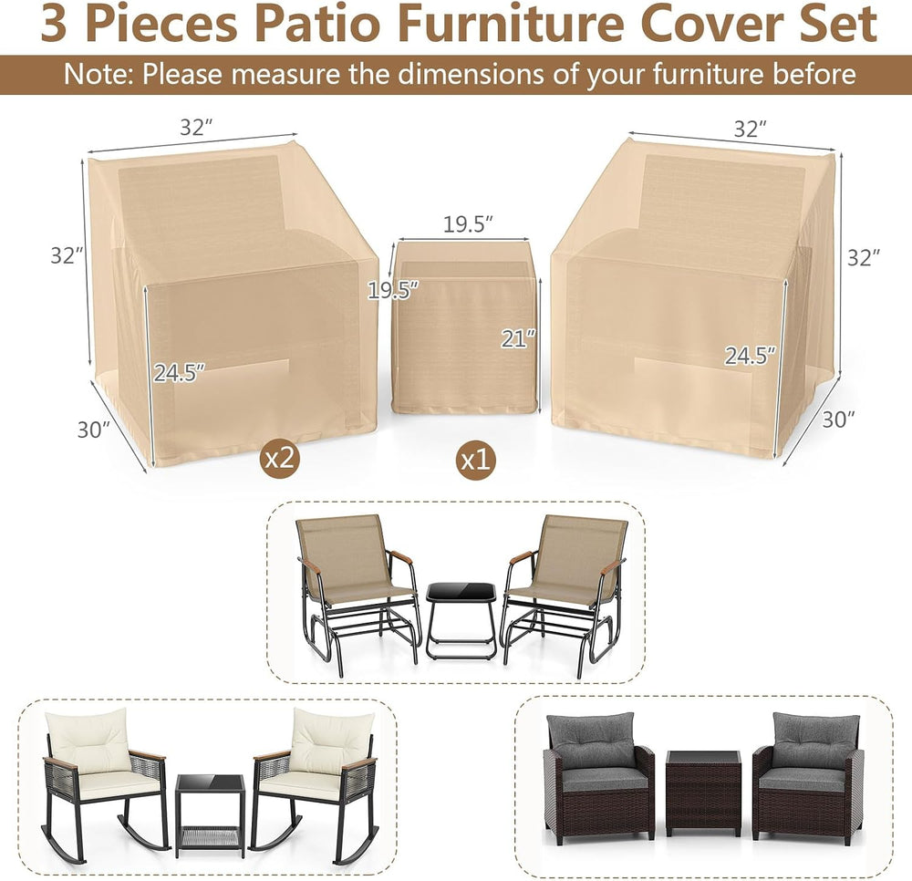 Tangkula Patio Furniture Covers 3 Piece Set for 2 Chairs & Side Table
