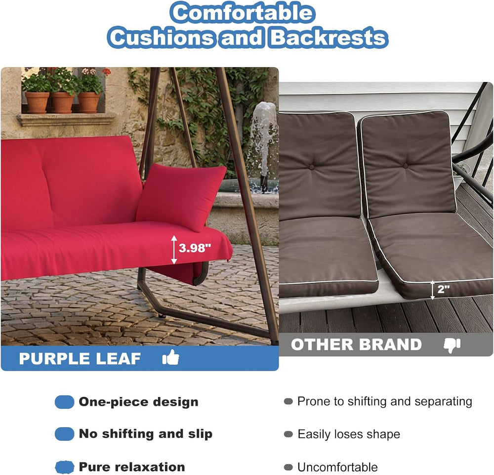 3-4 Seat Outdoor Porch Swing with Adjustable Canopy Patio Swing Bed with Stan...