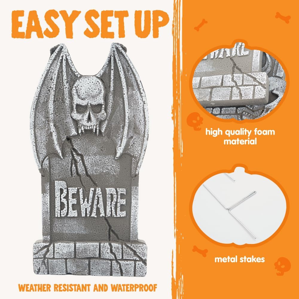 JOYIN 17" Halloween Decorations Outdoor Tombstones, 5 Pack Halloween Gra...