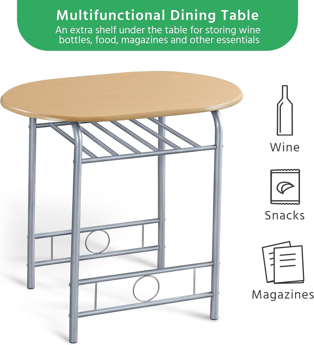 Yaheetech 3 Piece Dining Table Set for 2, Small Table and Chairs, Natural