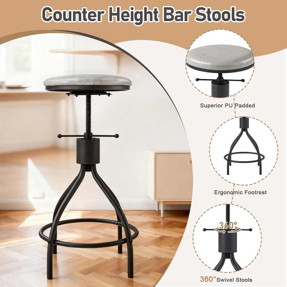Karl home 83.8" Bar Table and Chairs Set, 4 Adjustable PU Stools, Gray