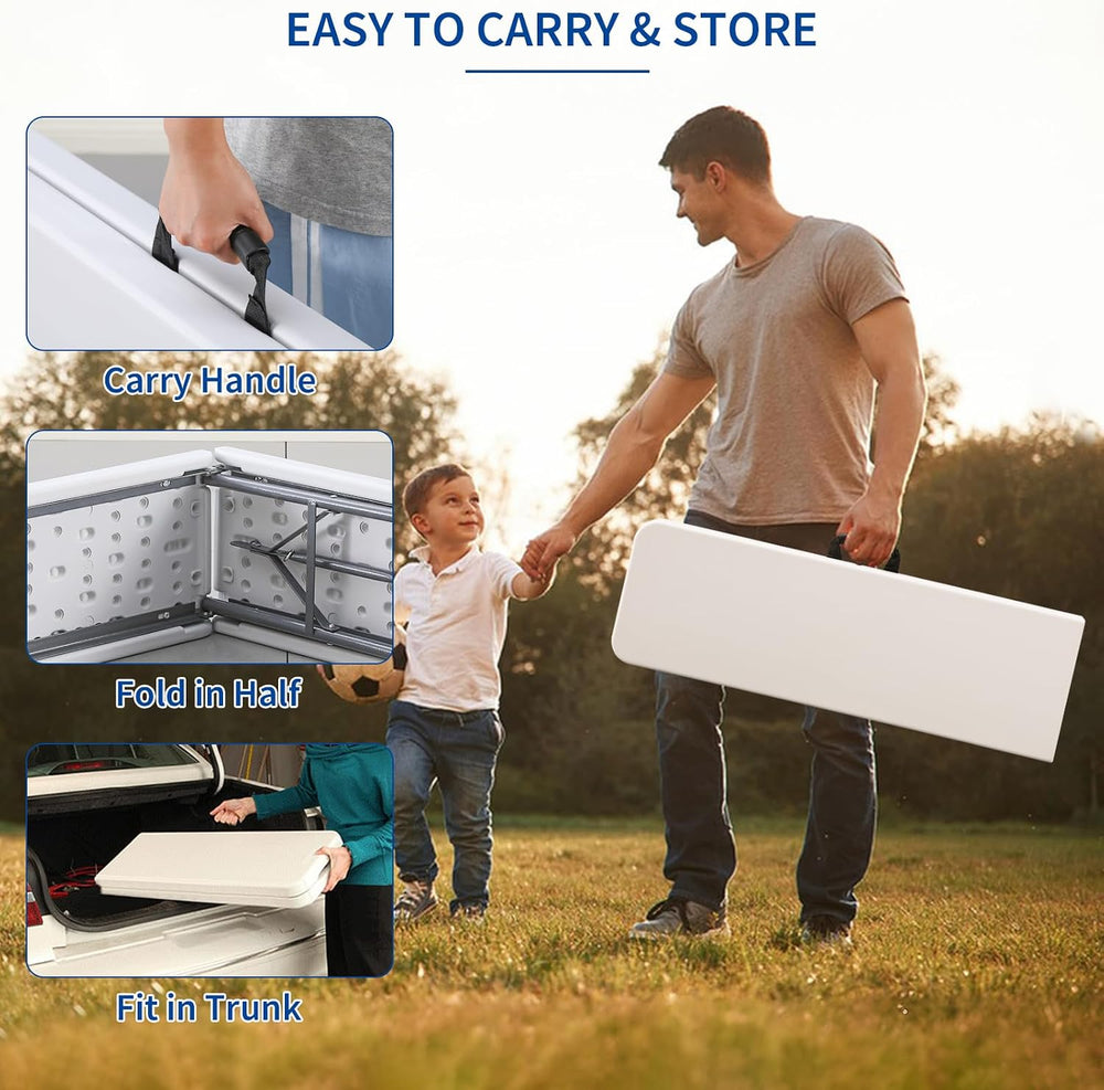 KAIHAOWIN 6FT Plastic Folding Bench White with Carrying Handle Indoor/Outdoor...