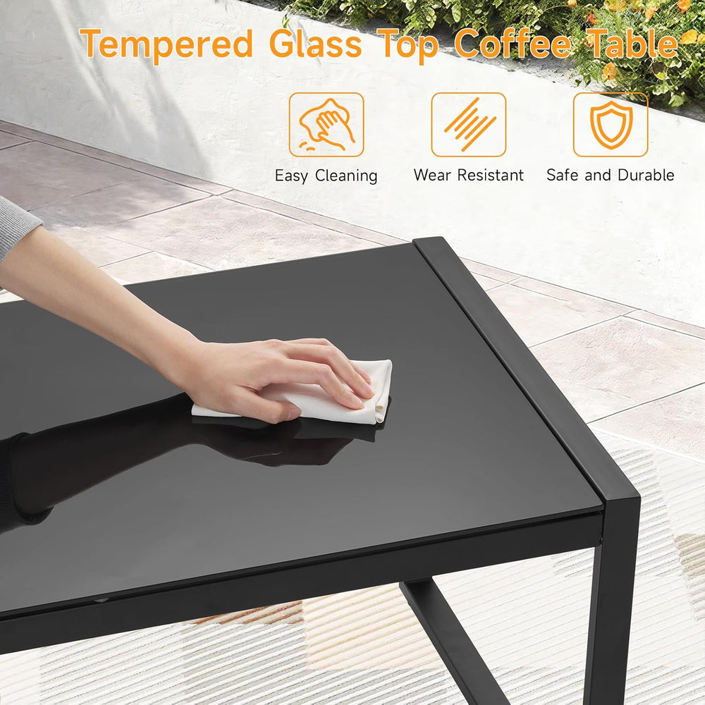 Rectangle Coffee Table with Tempered Glass Desktop, Black