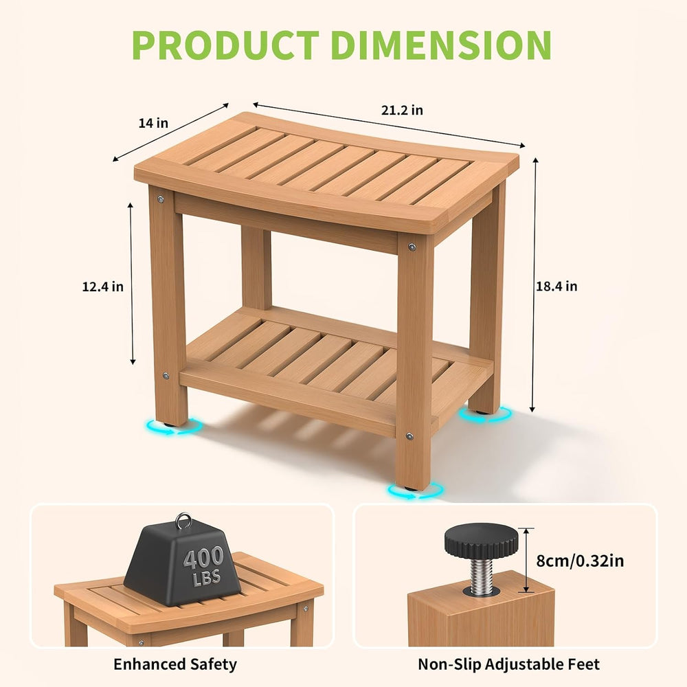 Psilvam 21" HDPE Shower Bench Seat for Inside Shower, Shower Stool, Teak