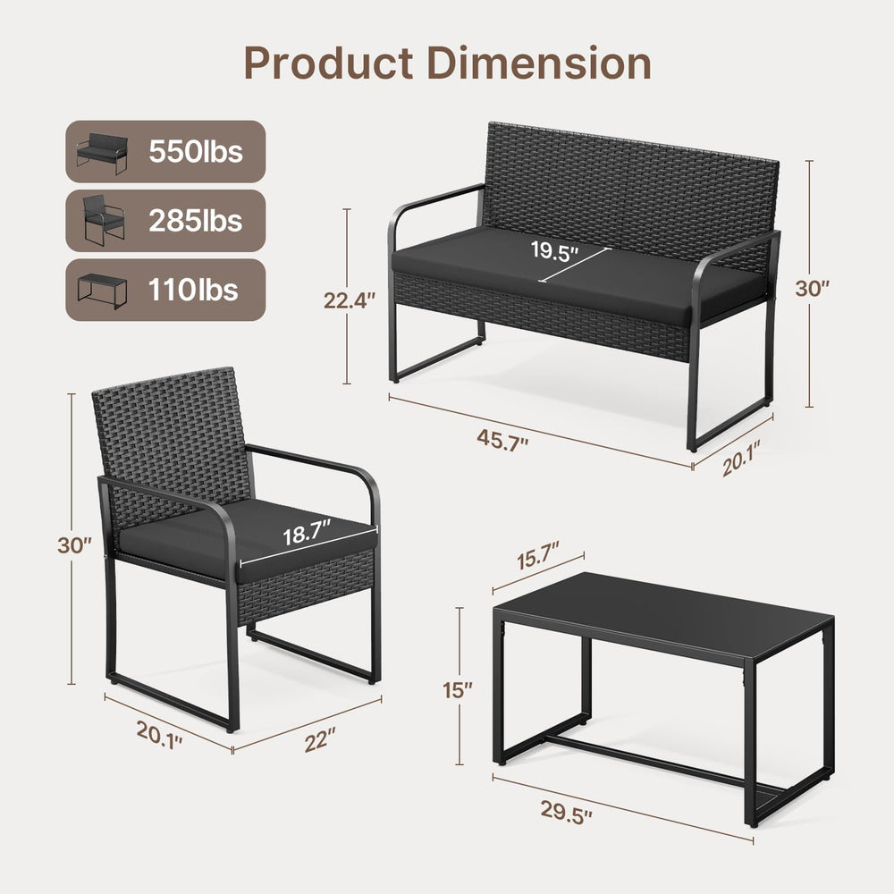 Gizoon Black Wicker Conversation Set with Glass Coffee Table