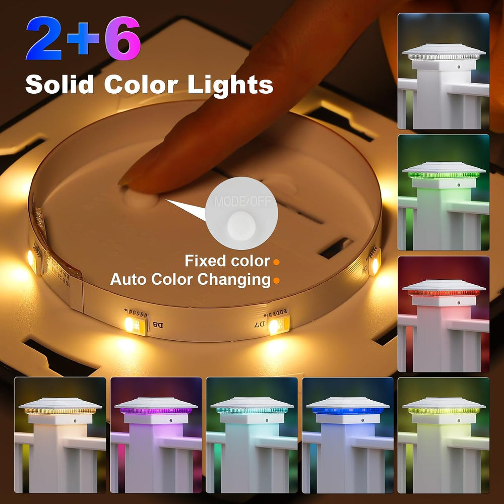 APONUO Solar Post Cap Lights Color Changing - RGB 8 Solid & Gradient Colo...