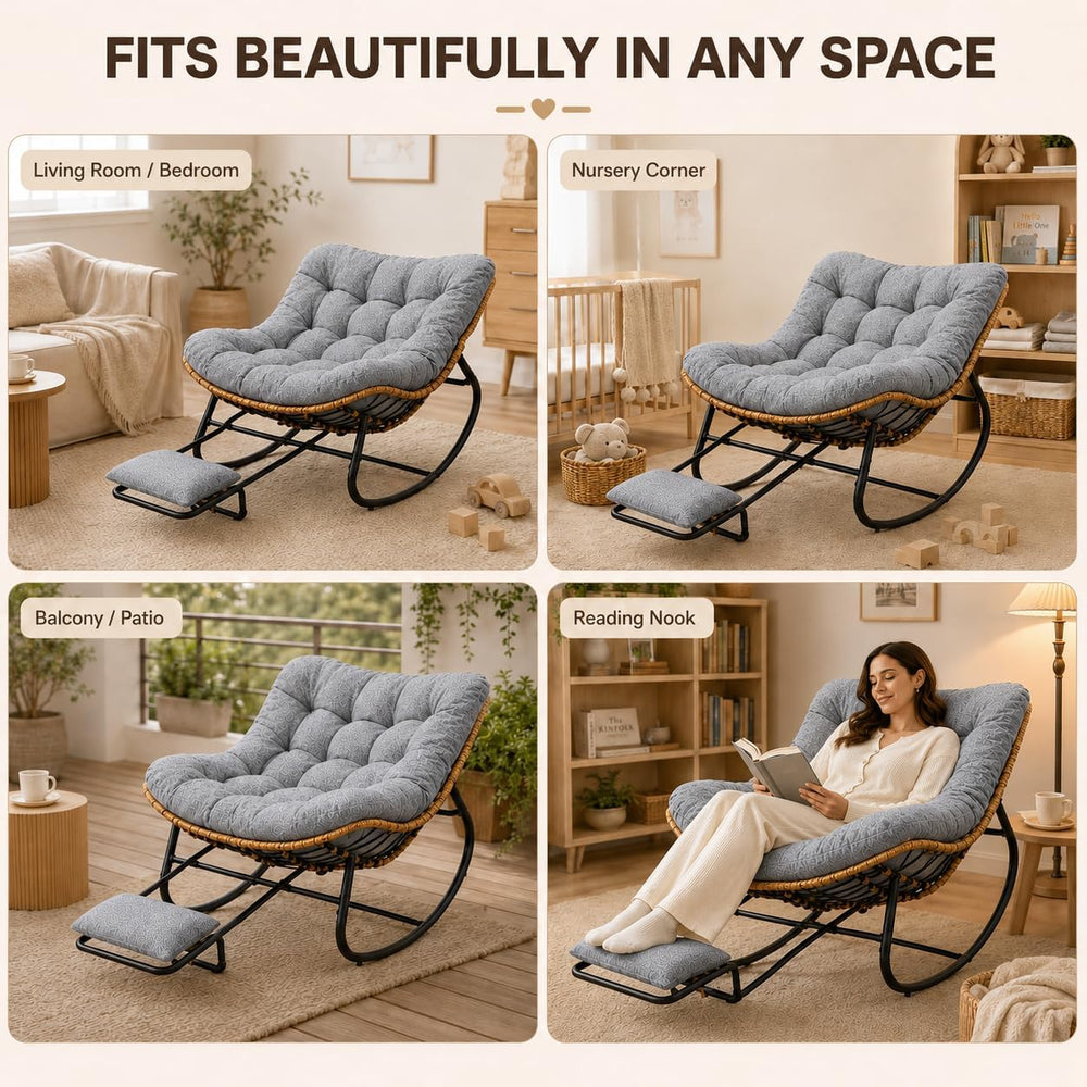 Oversized Rocking Chair with Zero-Gravity Foot Rest & Ottoman, Comfy Loun...