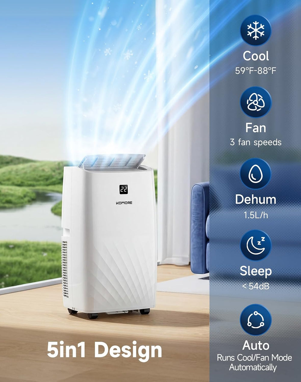 Portable Air Conditioner,14000 BTU up to 750 Sq.Ft 5-in-1Quiet WiFi