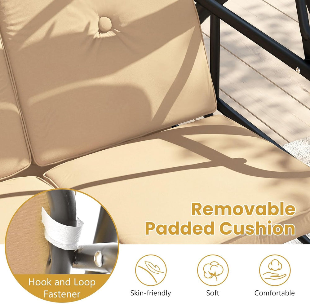 HAPPYGRILL 3 Seat Outdoor Porch Swing with Adjustable Canopy & Foot Pad