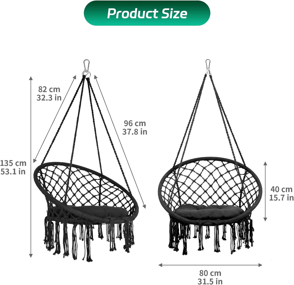 Hammock Chair Swing, 3 in 1 Hanging Chair with Cushion and Hardware Kits, 350...