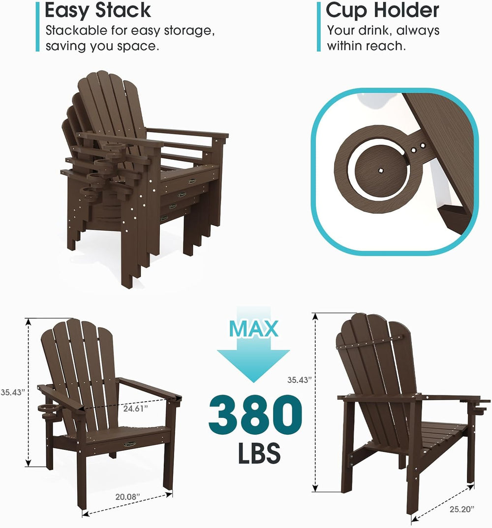 THOEOE Stackable Adirondack Chair Set of 2, HDPE All-Weather Fire Pit Chair
