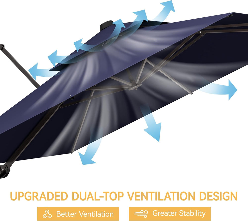 10x13' Cantilever Patio Outdoor Umbrella & Double Top, Navy