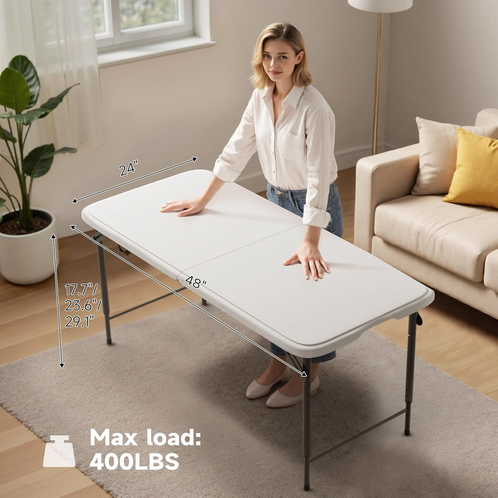 Folding Table 4 Foot - 3-Position Adjustable Height, Heavy Duty 400 lbs Capac...