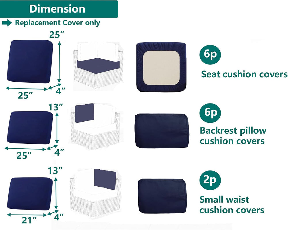 Outdoor Cushion Covers Replacement 14 Pcs, Blue