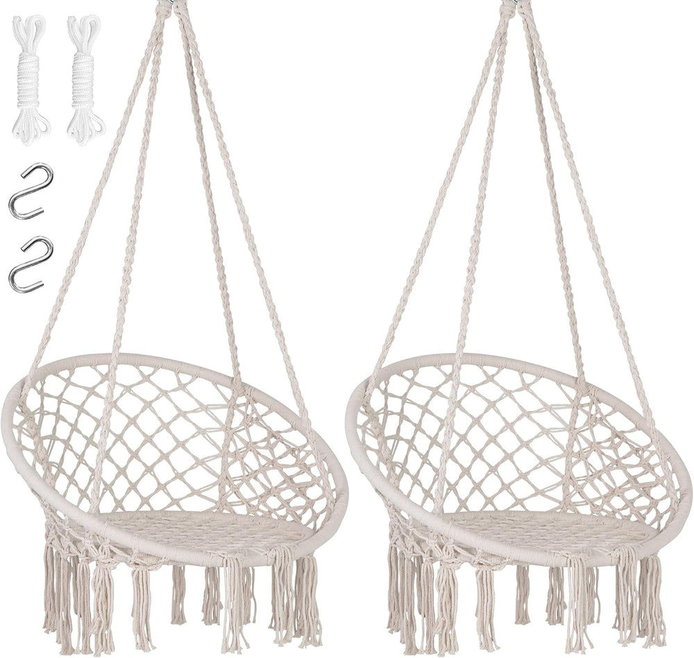 SUNCREAT Hammock Chair Macrame Swing with Side Pocket, Pack of 2, Beige