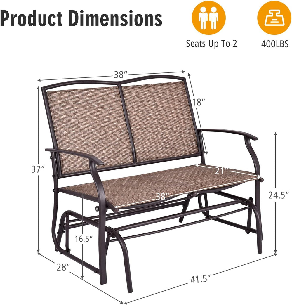 DORTALA 2 Person Patio Glider Chair Bench with Sturdy Metal Frame