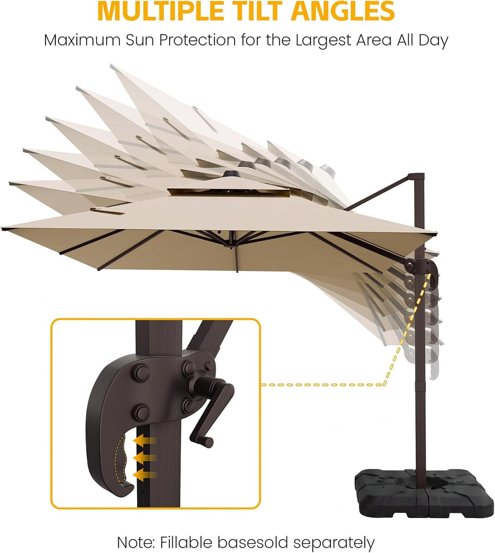 VEGOND 9x12 FT Cantilever Patio Outdoor Umbrella with Base Included