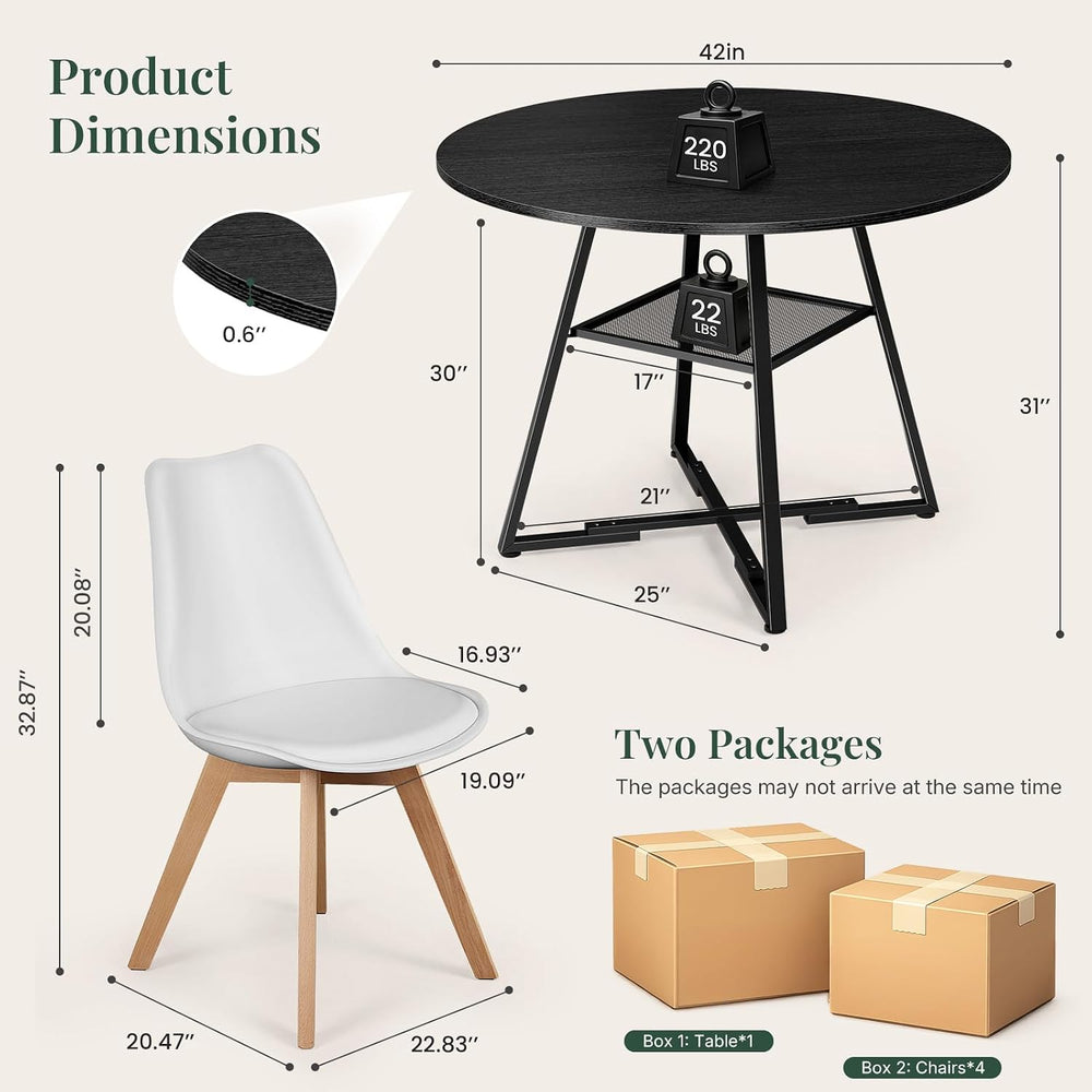 42in Round Dining Table Set for 4, Kitchen Table with Chairs