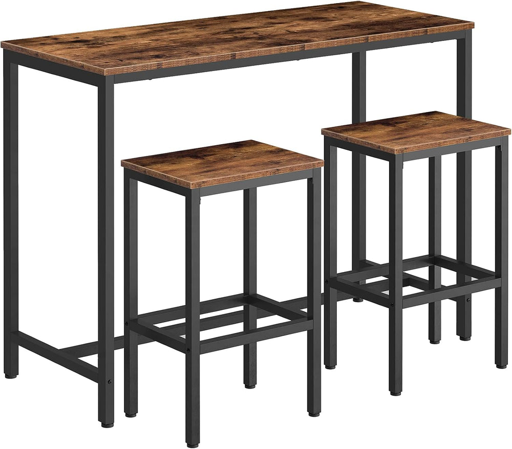 HOOBRO Bar Table and Chairs Set, 47.2” Rectangular Pub Table with 2 Stools fo...