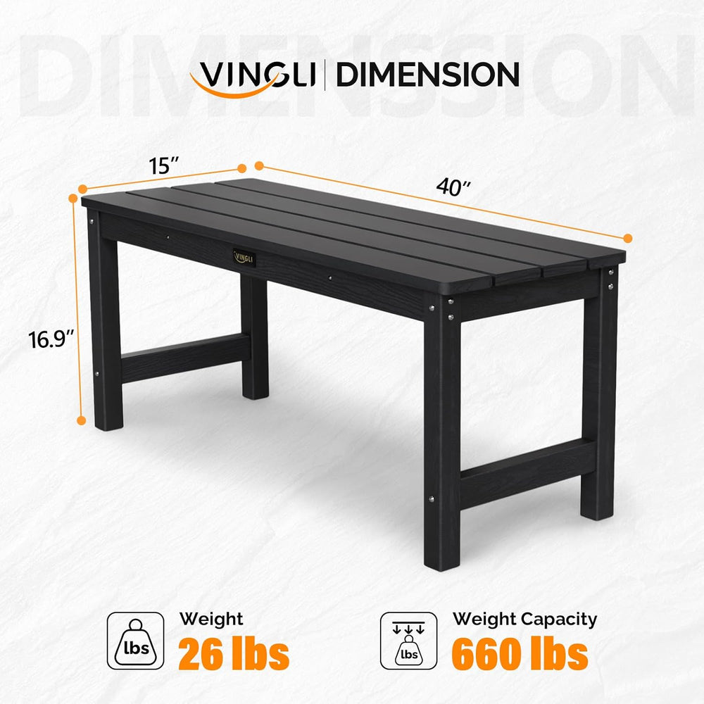 VINGLI 40in Outdoor HDPE Bench, Weatherproof Porch Bench with Wood Grain Text...