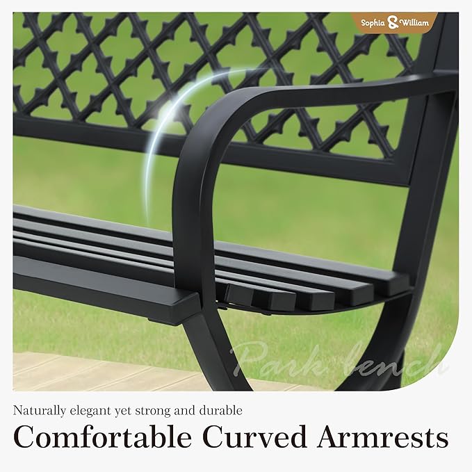 Sophia & William Outdoor Bench, 50 inches Metal Garden Bench, Cast Iron P...